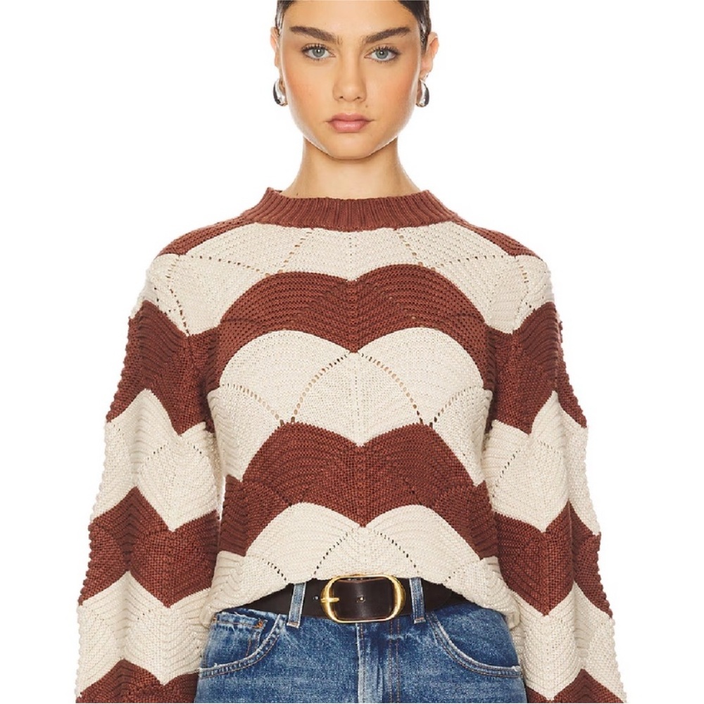 Cleobella Scallop Stitch Sweater In Terracotta/Ivory Organic Cotton size Large